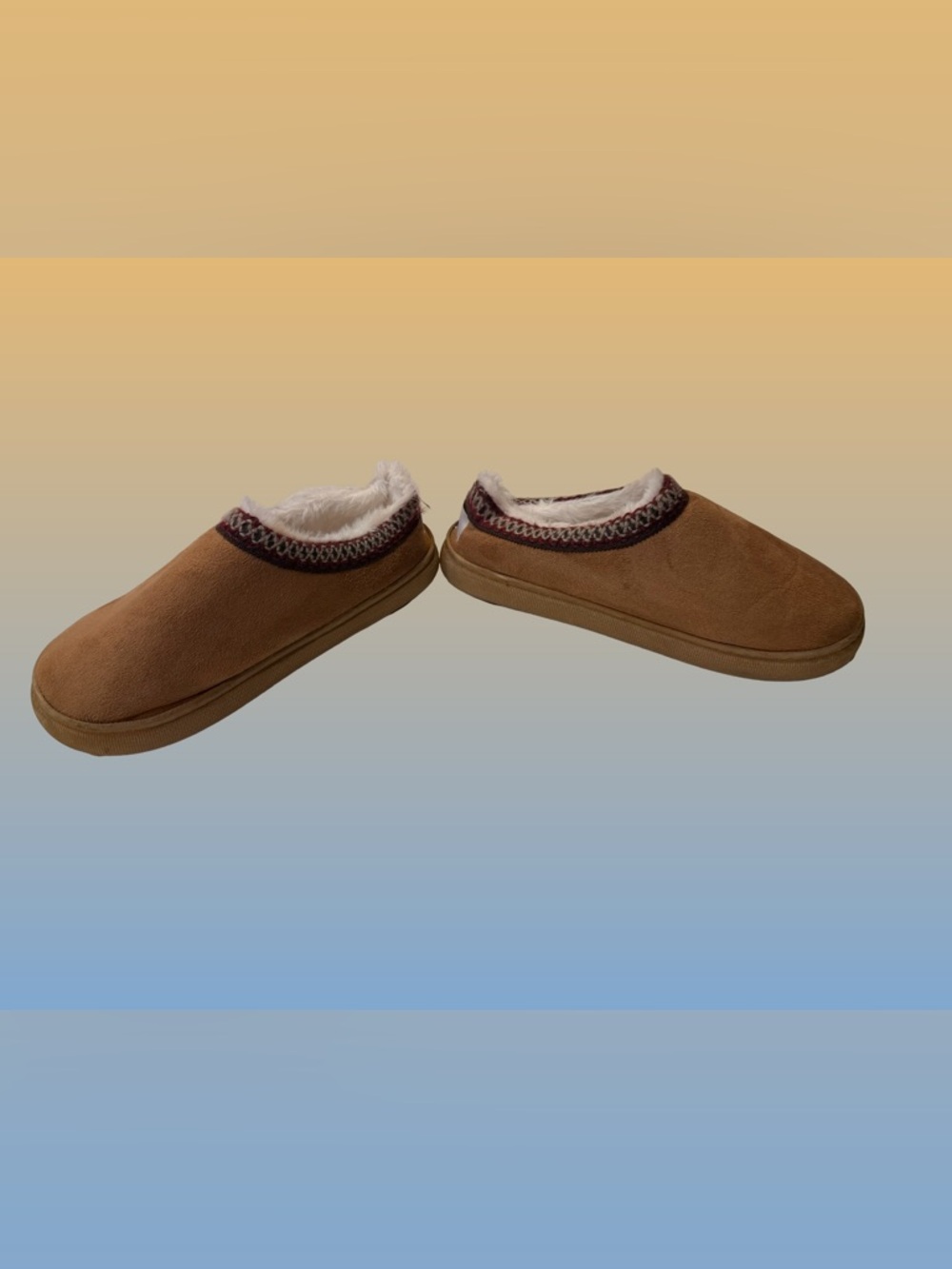 Kooba Faux Suede Slipper Women’s M 6.5-7.5 Tan Knit Trim Shearling lining - Picture 3 of 7